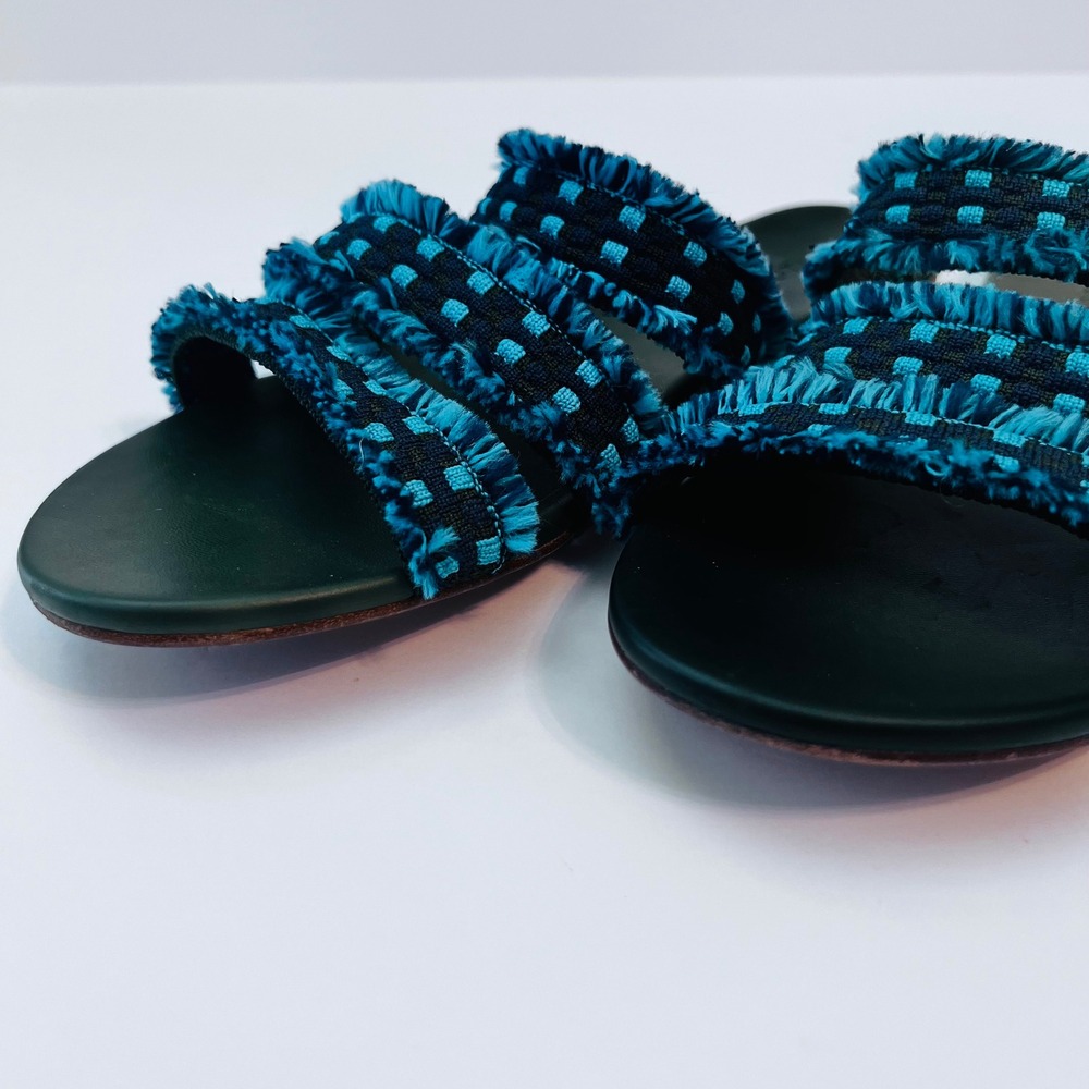 Rothy's Triple Band Slides Teal Blue‎ Fringe Women's 11 Boho Comfort - Picture 3 of 9